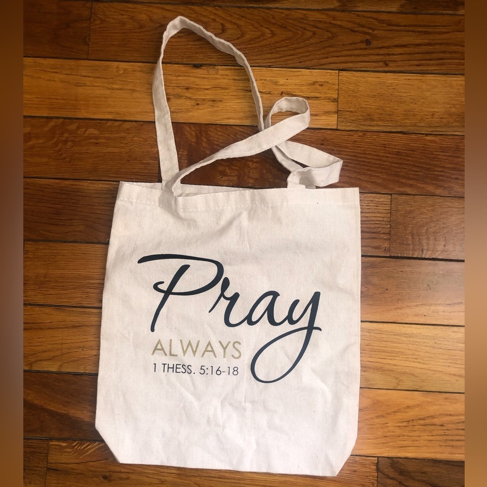 Pray Always Christian Canvas Tote Bag Scripture 1 Thess 5:16-18 Cream
